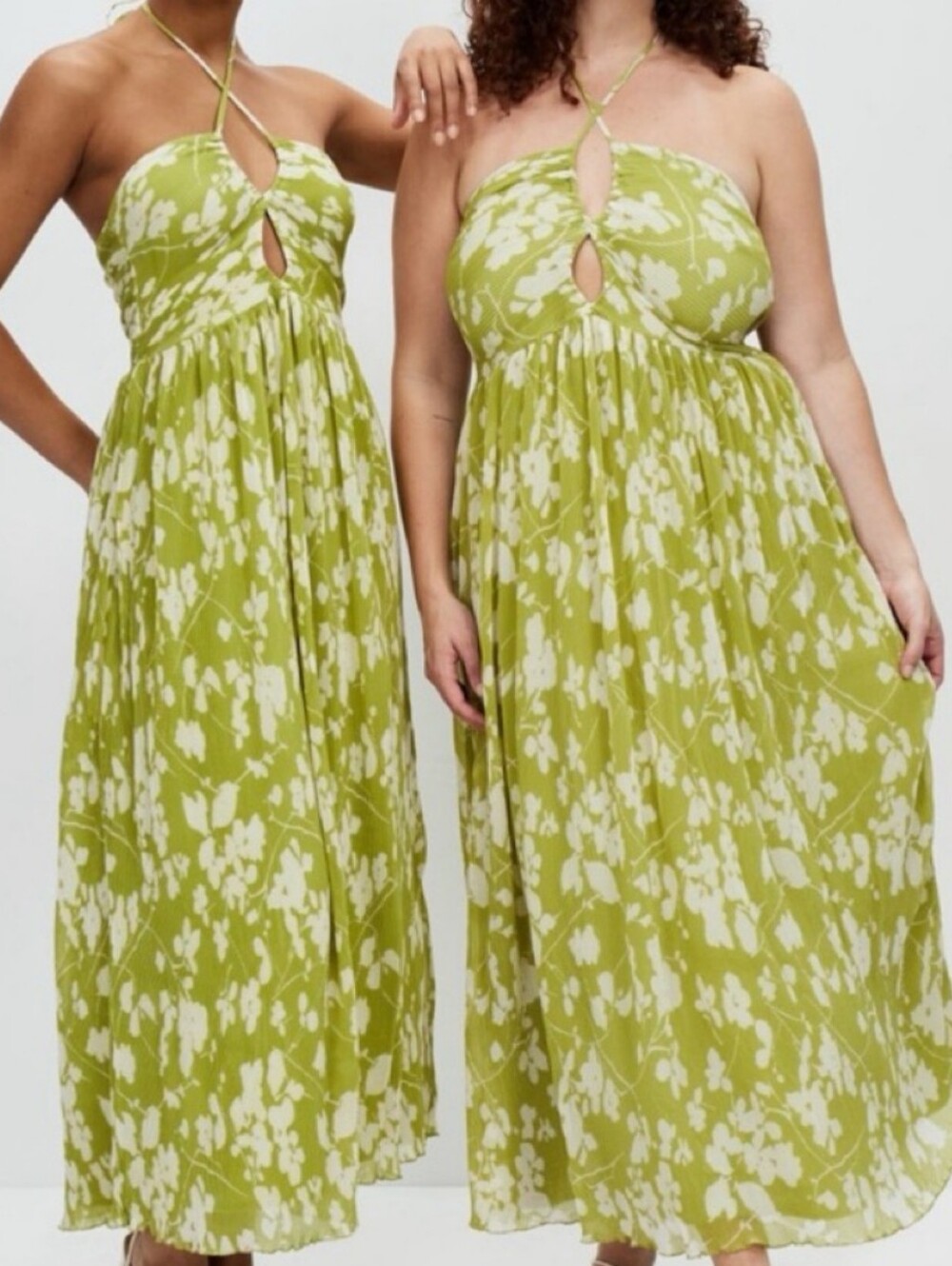 Abercrombie & Fitch Chartreuse Green Floral Drama Halter Maxi Dress L